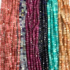 15.5 " Veemake Tourmaline Ruby Sunstone Amethyst Apatite Aquamarine Iolite Moonstone Edge Cube Faceted beads 07189