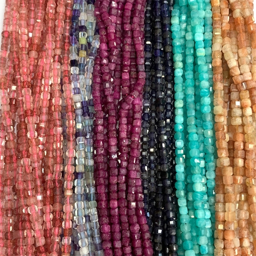 15.5 " Veemake Tourmaline Ruby Sunstone Amethyst Apatite Aquamarine Iolite Moonstone Edge Cube Faceted beads 07189
