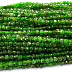15.5" Veemake Natural Genuine Green Chrome Diopside Irregular Cube Faceted Small Jewelry Loose Beads 08096