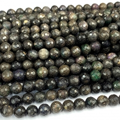 15.5 " Veemake Natural Genuine Gemstones Black Opal Round Faceted Making Necklaces Bracelets Jewelry Beads 07270