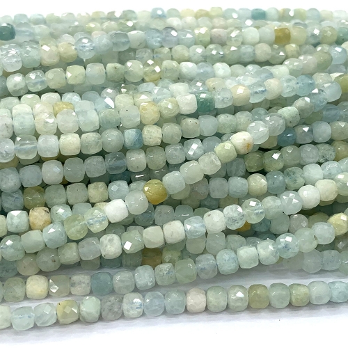 15.5 " Veemake Natural Real Genuine Blue Green Aquamarine Irregular Cube Faceted Small Jewelry Beads 07371