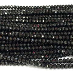 15.5 " Veemake Natural Genuine Black Tourmaline Faceted Rondelle Bracelets Jewelry Loose beads 07410