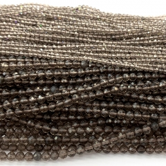 15.5 " Veemake Natural Genuine Gemstones Clear Smoke Quartz Tea Crystal Round Faceted Small Making Necklaces Bracelets Jewelry Beads 07421