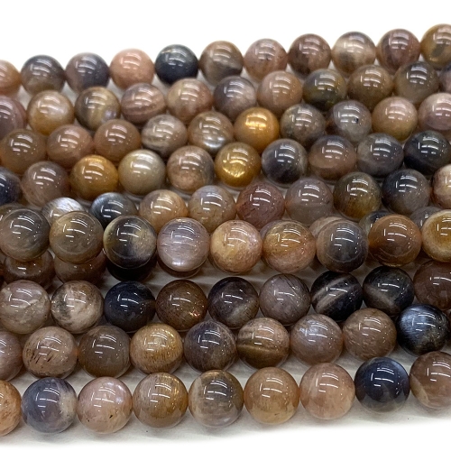 15.5" Veemake Natural Genuine Black Gold Sunstone Round Loose Gemstone Beads  Necklaces Bracelets Jewelry Design  07545
