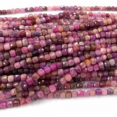 15.5 " Veemake Natural Stone Real Genuine High Quality Red Ruby Cube Faceted Small Jewelry Beads 07581