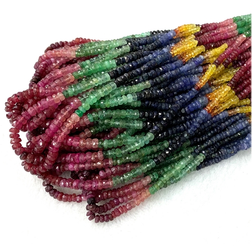 Natural Stone Genuine Gemstone High Quality Green Emerald Red Ruby Blue Yellow Sapphire Faceted Rondelle Jewelry Necklaces Bracelets Beads 07652