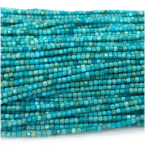 15.5 " Veemake Natural Stone Genuine Gemstone High Quality Blue Turquoise  Edge Cube Faceted Small Jewelry Necklaces Bracelets Loose Small Beads 07665