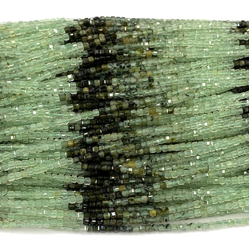 15.5 " Veemake Natural Stone Genuine Gemstone Green Prehnite Edge Cube Faceted Small Jewelry Necklaces Bracelets Loose Small Beads 07718