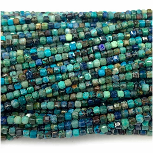 Natural Stone Genuine Gemstone Blue Green High Quality Azurite Edge Cube Faceted Small Jewelry Necklaces Bracelets Small Beads 07796
