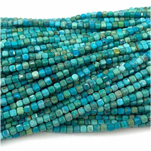 Natural Stone Genuine Gemstone Blue Green High Quality Turquoise Edge Cube Faceted Small Jewelry Necklaces Bracelets Small Beads 07794