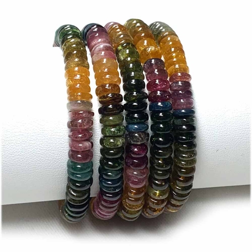 High Quality Natural Genuine Colorful Yellow Green Pink Blue Tourmaline Multi-color Bracelet Bracelets Rondelle beads 07823