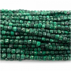 Natural Genuine Stone Green Malachite Cube Faceted Small Jewelry Bracelet Necklace Loose Beads 07852