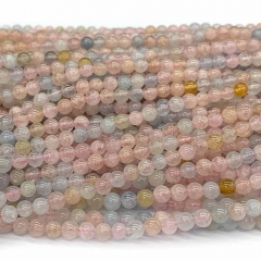 Veemake Natural Genuine Gemstones Clear Pink Blue Morganite Round Small Making Necklaces Bracelets Jewelry Beads 07851