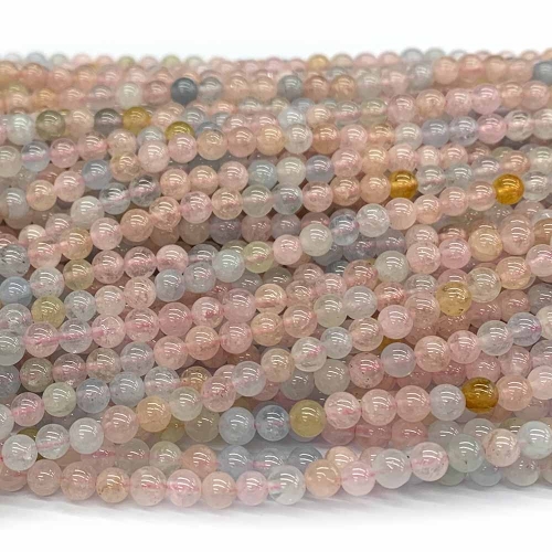 Veemake Natural Genuine Gemstones Clear Pink Blue Morganite Round Small Making Necklaces Bracelets Jewelry Beads 07851