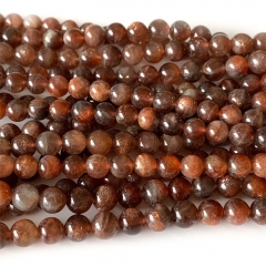 15.5" Veemake Natural Genuine Gold Sunstone Round Loose Gemstone Beads Necklaces Bracelets Jewelry Design  07915