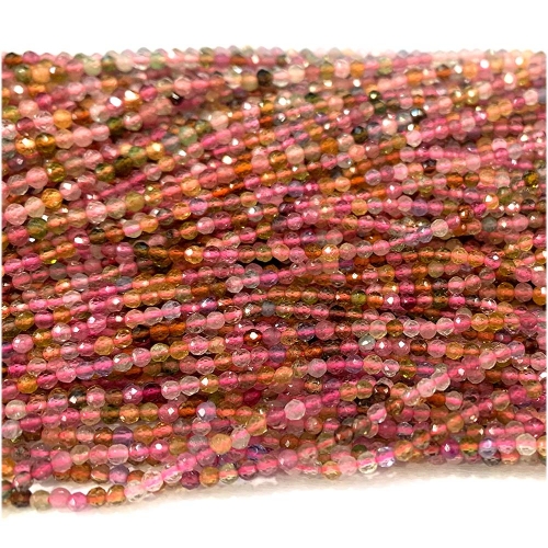 15.5 " Veemake High Quality Natural Genuine Gemstones Clear Yellow Green Pink Tourmaline Round Faceted Small necklaces bracelets jewelry beads 07932