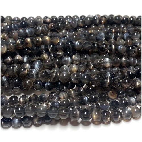 AAA High Quality Real Genuine Natural Gray Black Gold Sunstone  flash light Round Loose Gemstone Ball Small Beads 6mm 15" 07954