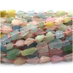 Natural Genuine Blue Aquamarine Pink Morganite Nugget Free Form Loose Raw Mineral Rough Matte Necklace Bracelet Jewelry Necklaces Beads 07984
