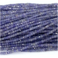 15.5 " Veemake Natural Stone Genuine Gemstone Blue Purple Tanzanite Edge Cube Faceted Small Jewelry Necklaces Bracelets Loose Small Beads 08015