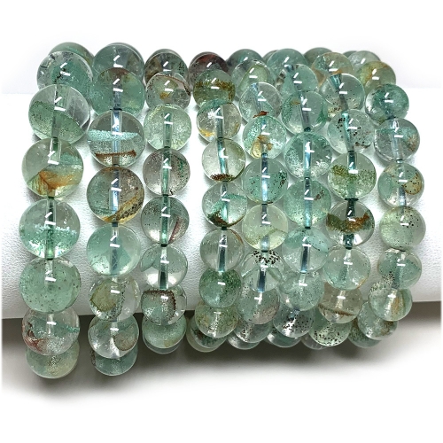 Natural Genuine Clear Green Mountain Fuchsite Phantom Quartz Garden Crystal Bracelet Bracelets Round Loose Beads 08021
