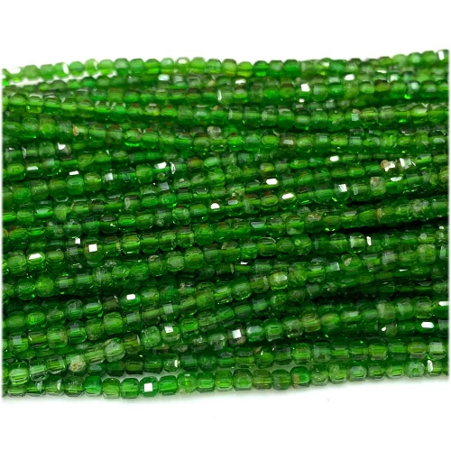 15.5 " Veemake Natural Stone Genuine Gemstone Green Diopside Edge Cube Faceted Small Jewelry Necklaces Bracelets Loose Small Beads 08049