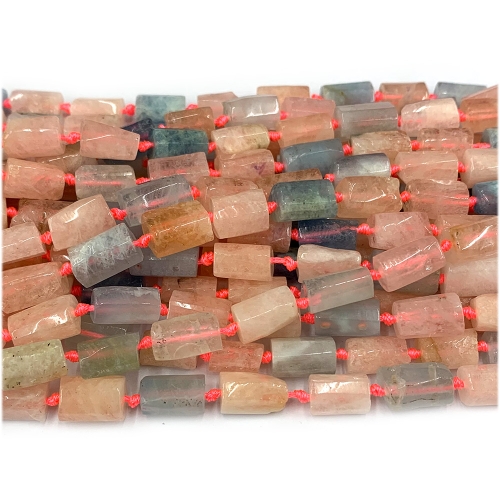 Natural Genuine Blue Pink Aquamarine Morganite Nugget Free Form Column Loose Smooth Necklace Bracelet Jewelry Beads 07647