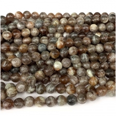 Real Genuine Natural Gray Brown Sunstone Round Loose Gemstone Ball Small Beads 6-12mm 15" 08071