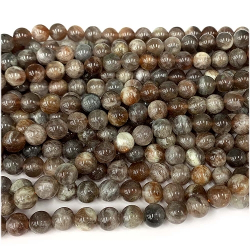 Real Genuine Natural Gray Brown Sunstone Round Loose Gemstone Ball Small Beads 6-12mm 15" 08071