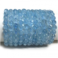 High Quality Natural Genuine Clear Blue Aquamarine Bracelet Bracelets Round Loose Beads 08053