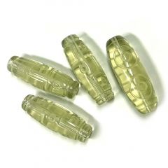 Natural Genuine Clear Yellow Libyan Meteorite DZI Pendant Carve Eye Oval Beads 08057