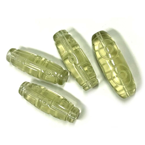 Natural Genuine Clear Yellow Libyan Meteorite DZI Pendant Carve Eye Oval Beads 08057