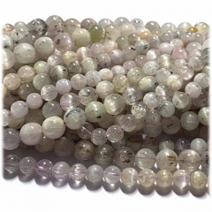 Veemake Natural Genuine Green Pink Purple Kunzite Spodumene Hiddenite Cat's Eye Round Loose Gemstone Beads  Necklaces Bracelets 6-12mm  08314