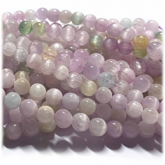 15.5" Veemake Natural Genuine Green Pink Purple Kunzite Spodumene Hiddenite Cat's Eye Round Loose Gemstone Beads  Necklaces Bracelets 6-12mm  08309