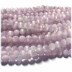 15.5" Veemake Natural Genuine Green Pink Purple Kunzite Spodumene Hiddenite Cat's Eye Round Loose Gemstone Beads  Necklaces Bracelets 6-12mm  08304