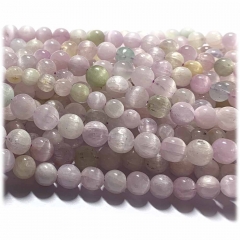 15.5" Veemake Natural Genuine Green Pink Purple Kunzite Spodumene Hiddenite Cat's Eye Round Loose Gemstone Beads  Necklaces Bracelets 6-12mm  08307