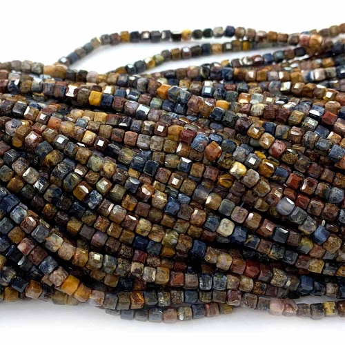 Veemake Natural Stone Genuine Gemstone Brown Pietersite Cube Faceted Small Jewelry Necklaces Bracelets Loose Small Beads 08331