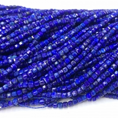 Veemake Natural Stone Genuine Gemstone Blue Lapis Lazuli Cube Faceted Small Jewelry Necklaces Bracelets Loose Small Beads 08335