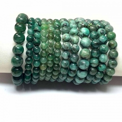 Veemake Natural Genuine Green Emerald Bracelet Necklace Round Loose Beads 08338