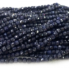 15.5 " Veemake Natural Stone Real Genuine High Quality Blue Sapphire Irregular Cube Faceted Small Jewelry Loose Beads 08349