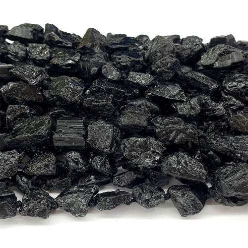 Natural Genuine Raw Mineral Black Tourmaline Nugget Free Form Loose Rough Matte Faceted Beads 08348