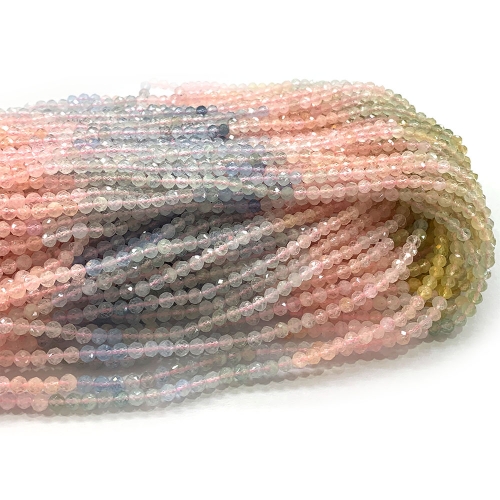 15.5 " Veemake Natural Stone Real Genuine High Quality Blue Aquamarine Morganite Round Faceted Small Jewelry Beads 08343