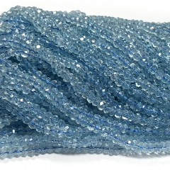 15.5 " Veemake Natural Genuine High Quality Clear Blue Aquamarine Faceted Small Rondelle Jewelry Bracelets Necklaces Loose Beads 08369