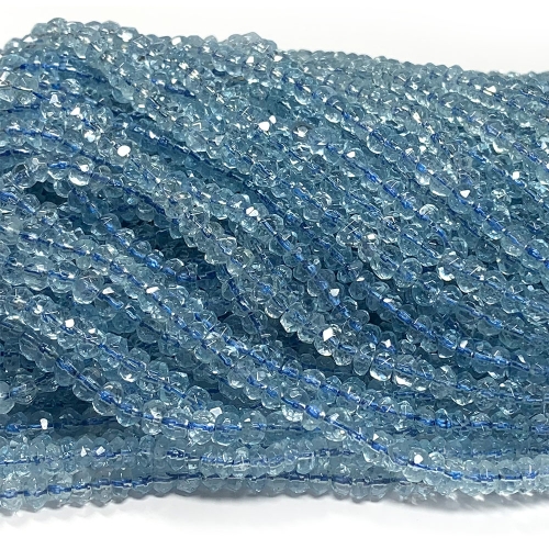 15.5 " Veemake Natural Genuine High Quality Clear Blue Aquamarine Faceted Small Rondelle Jewelry Bracelets Necklaces Loose Beads 08369