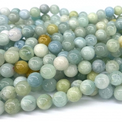 Genuine Natural  More Green Blue Aquamarine Semi-precious stones Round Loose Jewelery Necklaces or Bracelets Beads 15.5" 08415