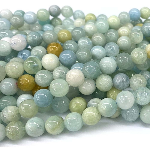 Genuine Natural  More Green Blue Aquamarine Semi-precious stones Round Loose Jewelery Necklaces or Bracelets Beads 15.5" 08415