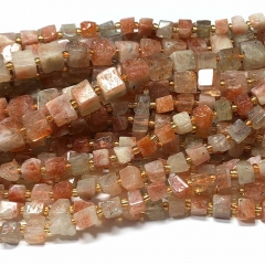Real Natural Genuine Arusha Sanidine Orange Gold Sunstone Free Form Cube Loose Jewerly Making Beads 08410