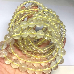 Natural Genuine Clear Yellow Libyan Meteorite Bracelet Bracelets Round Loose Beads 08427