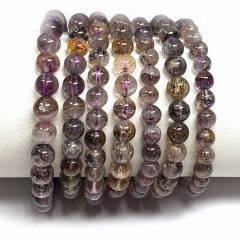 High Quality Natural Genuine Super Seven Super 7 Rosite Muscovite スーパー7 Goethite Melody Stone Bracelet Bracelets Round Beads 08437