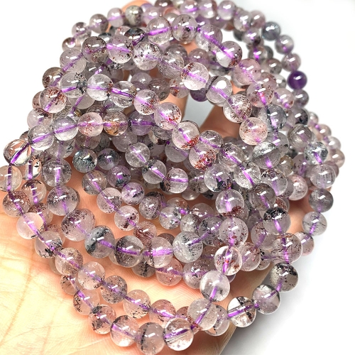 High Quality Natural Genuine Super Seven Super 7 Rosite Muscovite スーパー7 Goethite Melody Stone Bracelet Bracelets Round Beads 08438