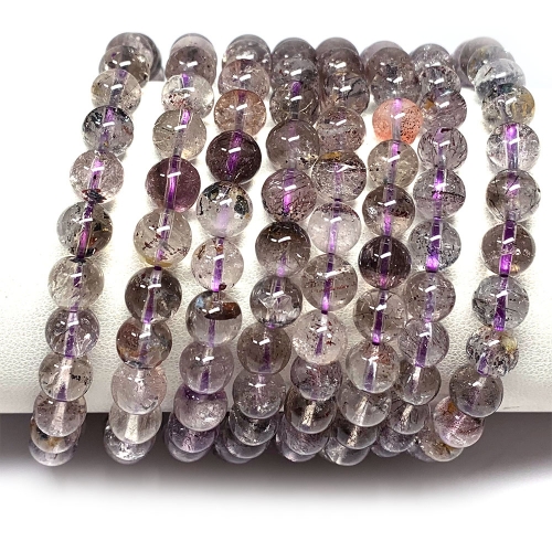 High Quality Natural Genuine Super Seven Super 7 Rosite Muscovite スーパー7 Goethite Melody Stone Bracelet Bracelets Round Beads 08436